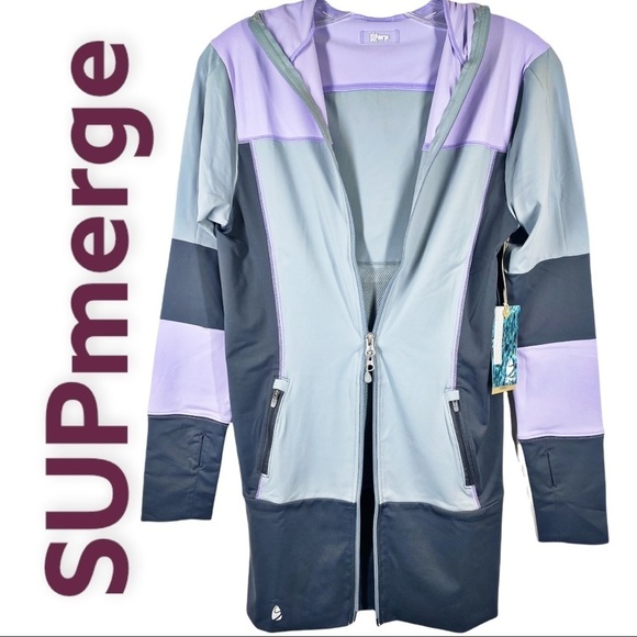 NWT SUPmerge Full Zip Hooded Long Sleeve Rash Guard, Size XS. - Picture 3 of 13